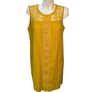 Sharagno Yellow Goldenrod Sleeveless Sheath Lace Floral Embroidered Top Size Med